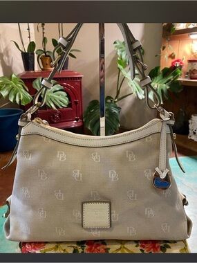 Dooney & Bourke Cream Leather Logo Patch on Jacquard